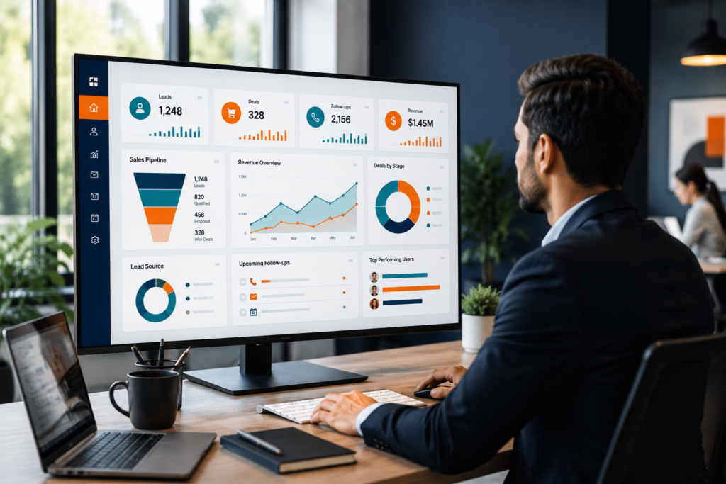 Customer support software dashboard for CRM sale performance