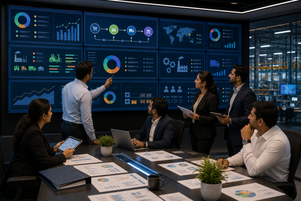 ERP implementations dashboard for process automation, reporting, and business visibility